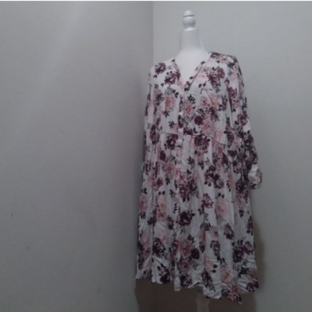 Torrid Womens Floral Long Sleeve Shirt Dress Sz 4X